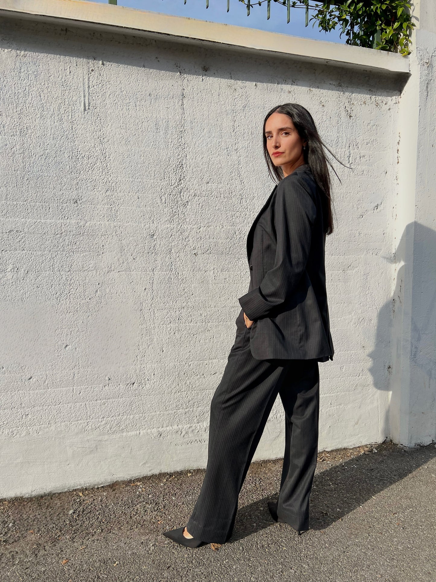 Vanessa Set with Gilet in Dark Grey Pinstripe