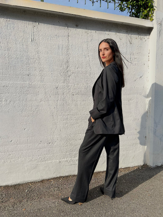 Vanessa Set with Gilet in Dark Grey Pinstripe